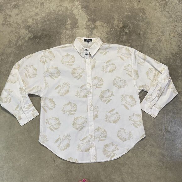 Express Shirt Womens Medium Boyfriend Portofino Button Up Leaf Print White - Picture 1 of 10